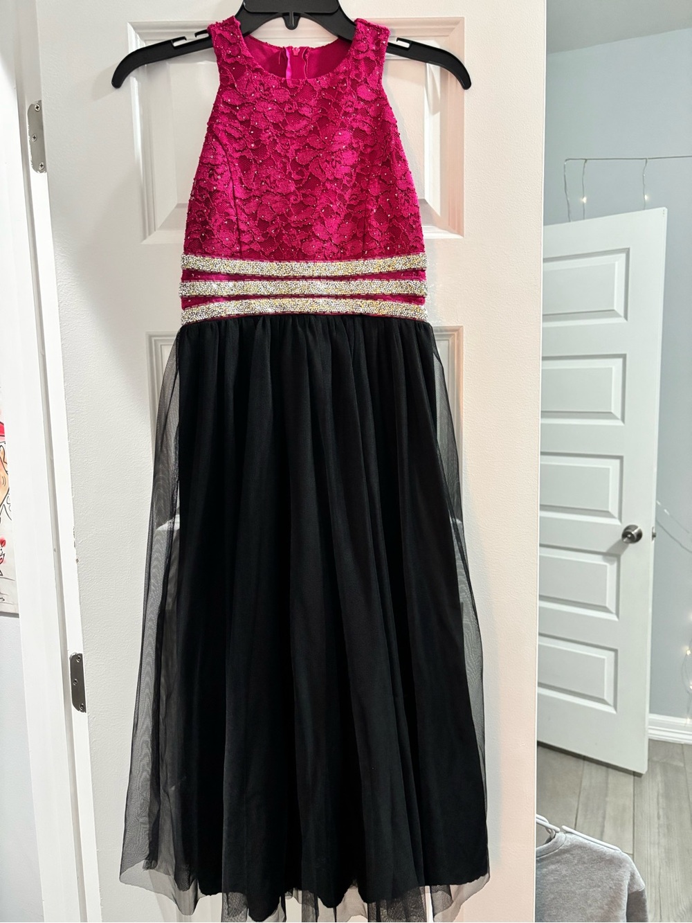 Xtraordinary Hot Pink Lace & Black Tulle Formal Dress